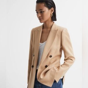 Ann Taylor Womens Double-Breasted Camel Blazer Jacket size 8